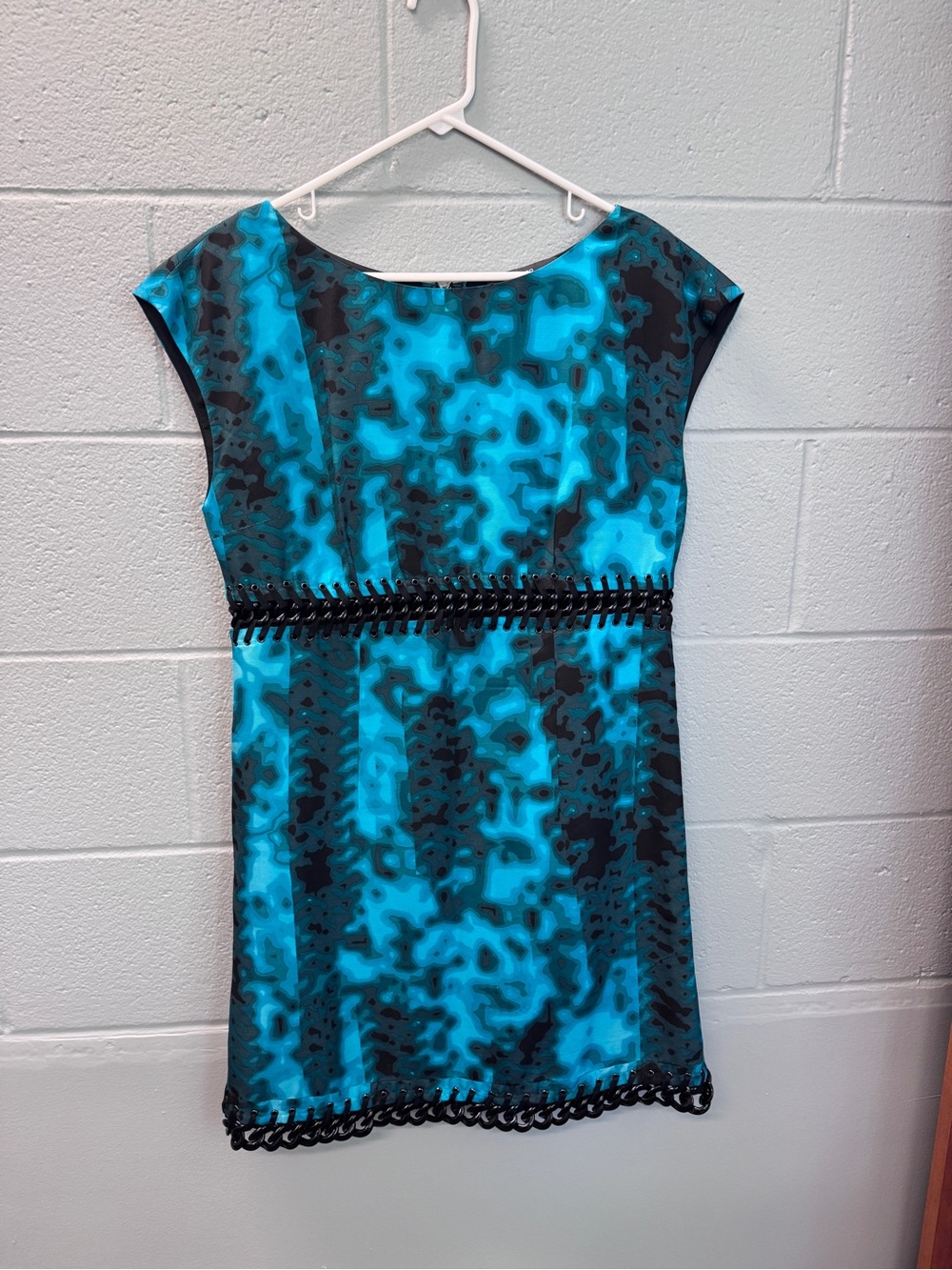 Per Se Carlisle 100% Silk Dress 10 Lined Abstract Cyber Y2K Liquid Wave Chains